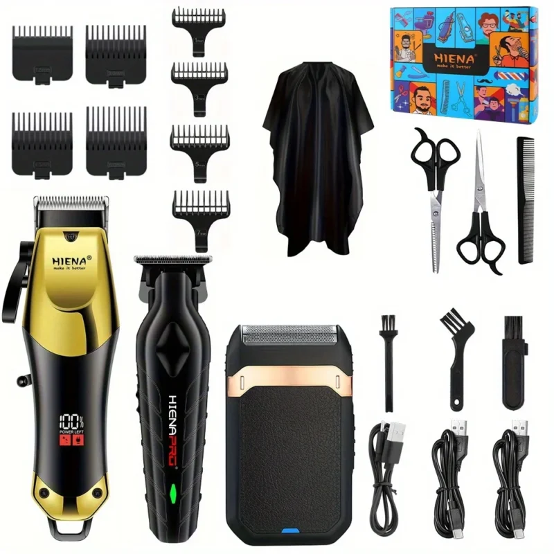 Professional Cordless Men's Hair Clipper Set - USB Rechargeable, LED Display, Zero-Gap T-Blade for Precision Cutting