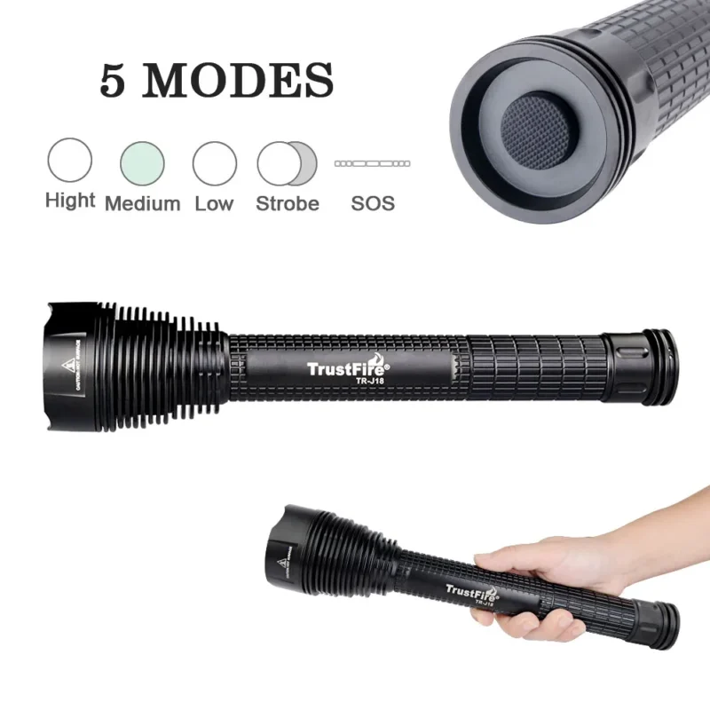 TrustFire J18 High Power LED Flashlight 8000LM 5 Modes Water-Resistant Tactical Lamp