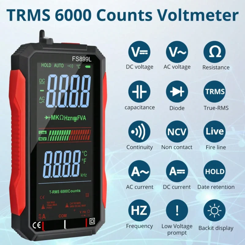 USB Rechargeable Digital Multimeter 6000 Counts Auto-Ranging LCD Tester for Capacitance, Resistance & Diode - Image 2