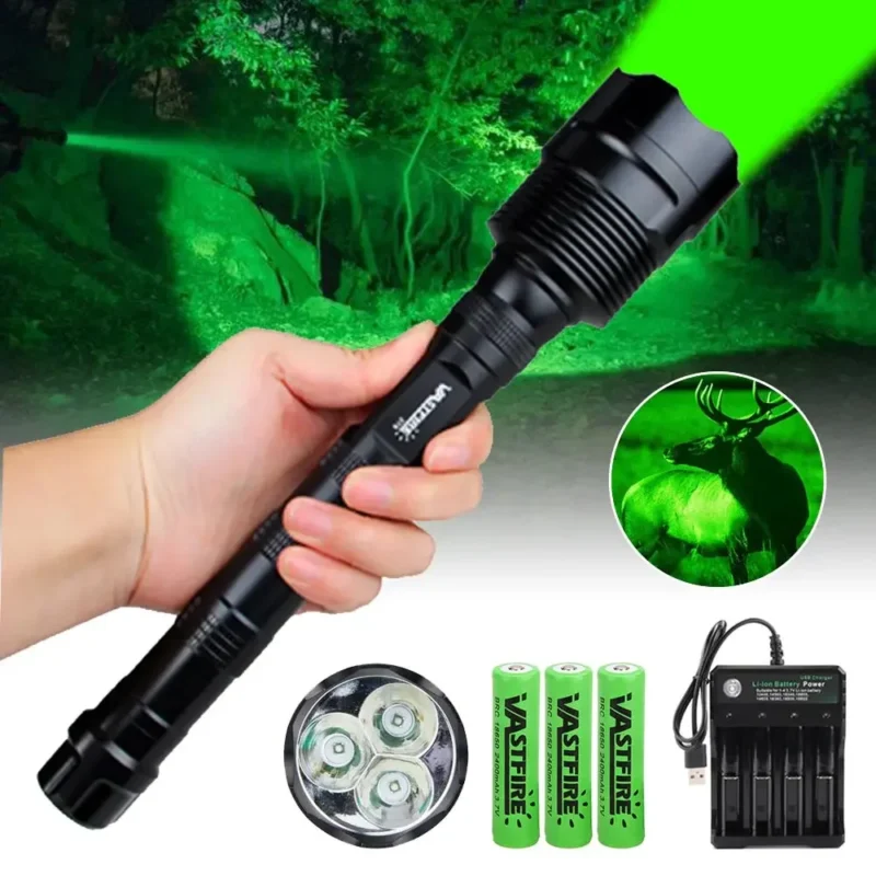 Rechargeable Hunting Flashlight - Green/Red/White Light Torch 500 Yards - Image 13