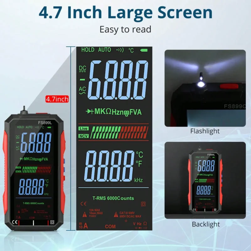 USB Rechargeable Digital Multimeter 6000 Counts Auto-Ranging LCD Tester for Capacitance, Resistance & Diode - Image 3