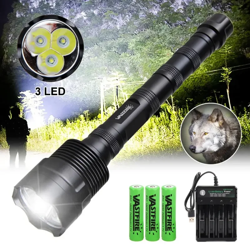 Rechargeable Hunting Flashlight - Green/Red/White Light Torch 500 Yards - Image 9