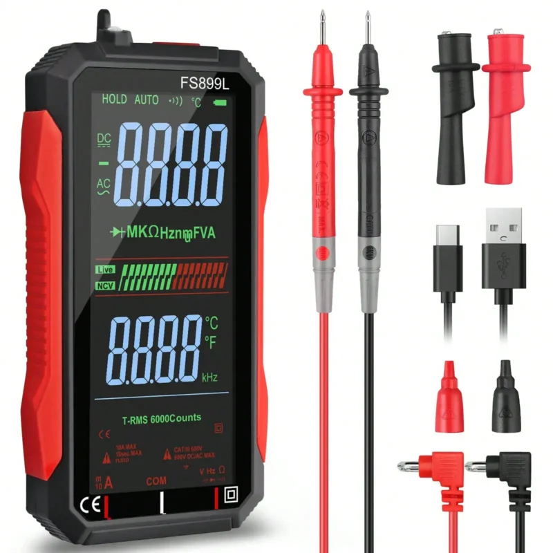 USB Rechargeable Digital Multimeter 6000 Counts Auto-Ranging LCD Tester for Capacitance, Resistance & Diode