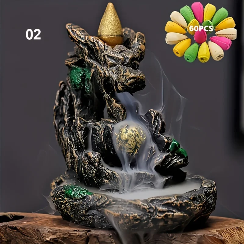 1 PC Mountains River Waterfall Backflow Incense Burner with 60 Incense Cones - Image 7