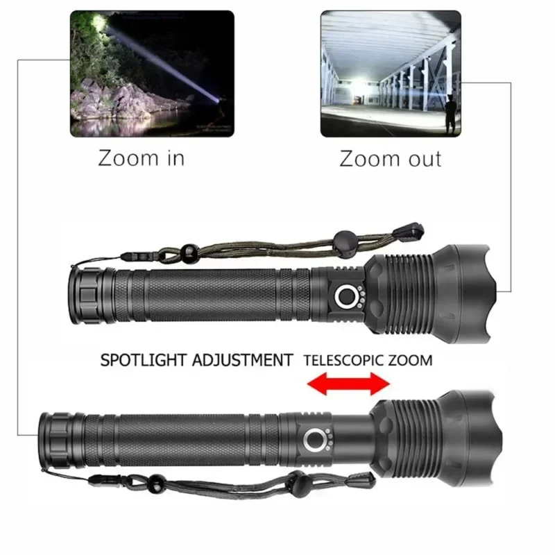 Rechargeable 90000 Lumens LED Flashlight - Super Bright, Zoomable, Waterproof, 3 Modes - Image 2