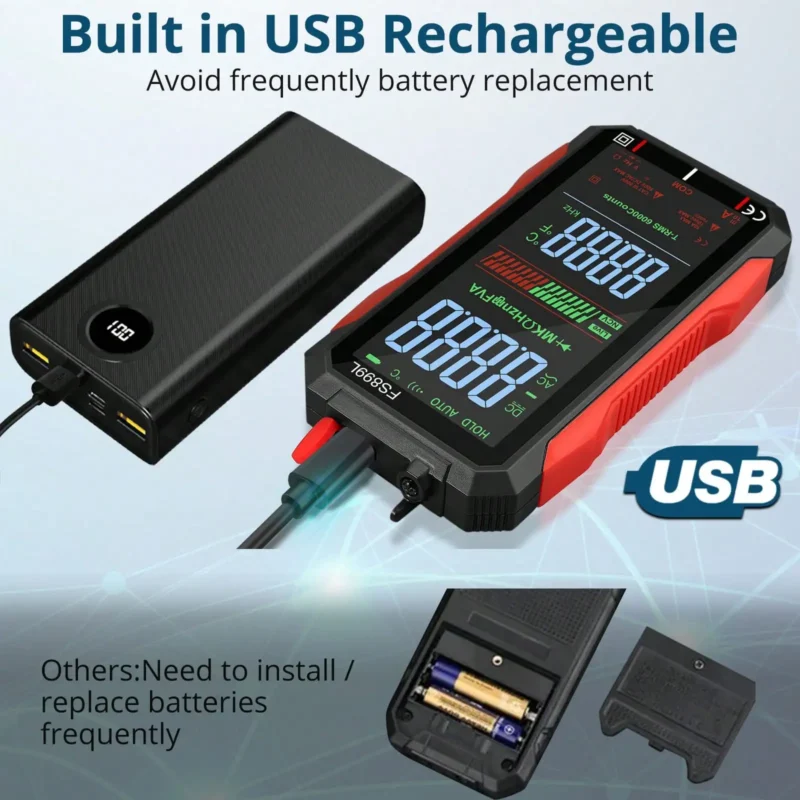 USB Rechargeable Digital Multimeter 6000 Counts Auto-Ranging LCD Tester for Capacitance, Resistance & Diode - Image 5