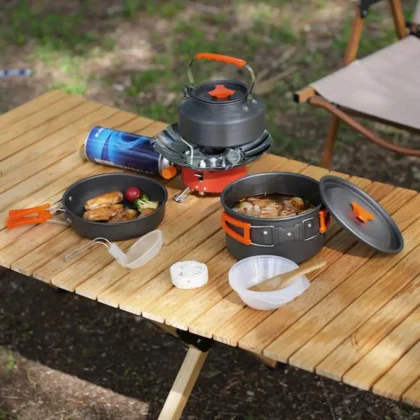 Foldable Handle Cookware Portable Camping Cookware Set for 2-3 People