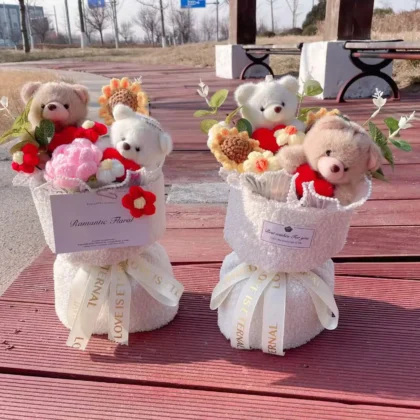 Lovely Teddy Bear Heart Bouquet with Artificial Flowers – Romantic Gift for Valentine’s & Mother’s Day