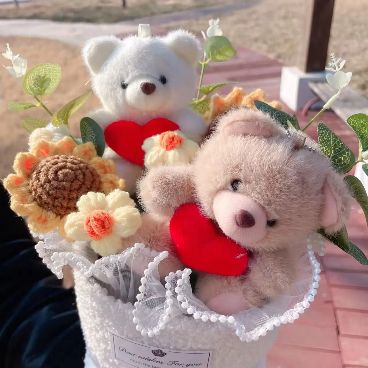 Lovely Teddy Bear Heart Bouquet with Artificial Flowers – Romantic Gift for Valentine’s & Mother’s Day - Image 3