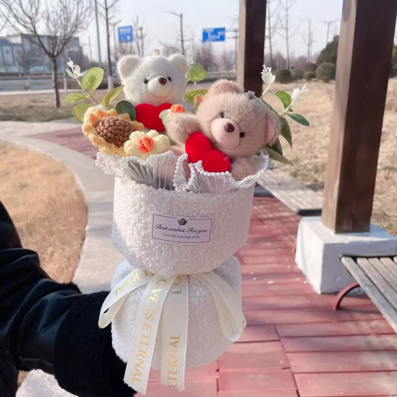 Lovely Teddy Bear Heart Bouquet with Artificial Flowers – Romantic Gift for Valentine’s & Mother’s Day - Image 5