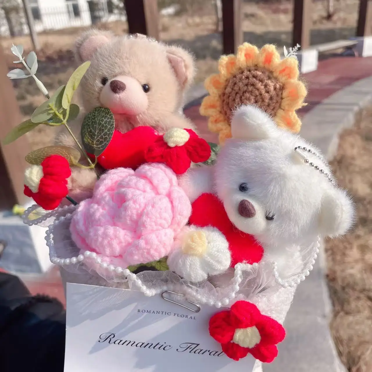 Lovely Teddy Bear Heart Bouquet with Artificial Flowers – Romantic Gift for Valentine’s & Mother’s Day - Image 2